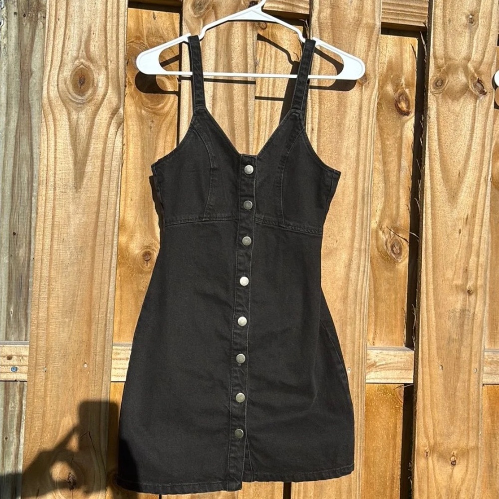 Topshop Black Button-Down Denim Dress